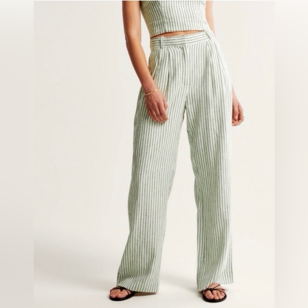 Abercrombie & Fitch Sloane Linen-Blend Tailored Wide Legs Pant